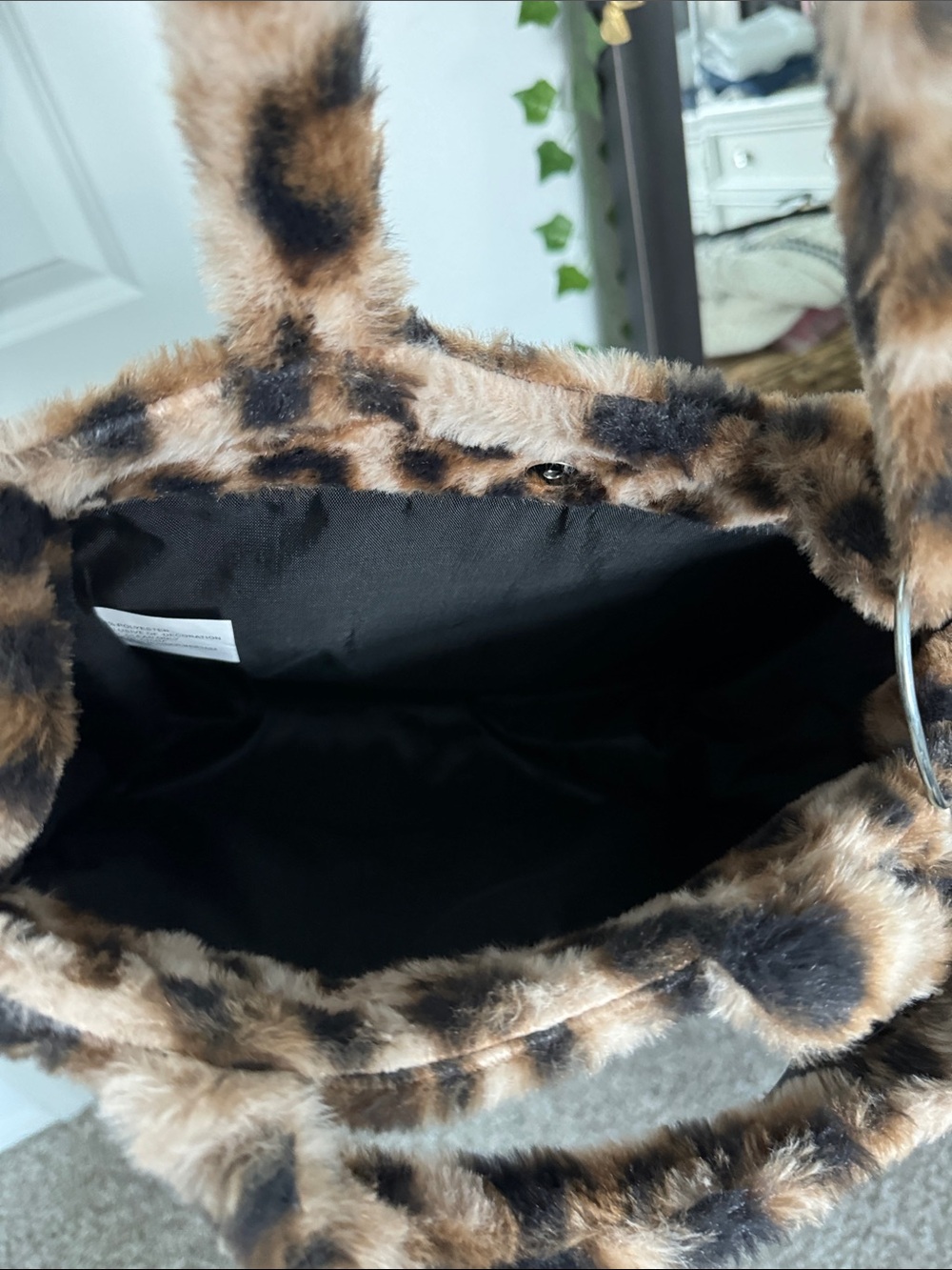 Faux Fur Leopard Print Tote Bag - Brown - Picture 3 of 3